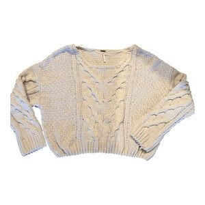 Free People Cream Cable Knit Cropped Sweater